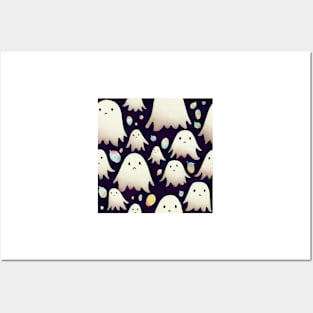 Watercolor kawaii ghosts pattern Posters and Art